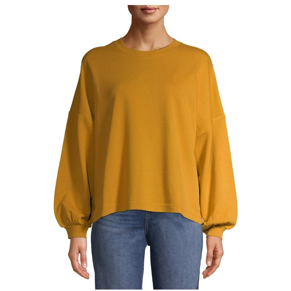 Time & Tru Yellow Oversized Sweatshirt With Balloon Sleeves Size Large